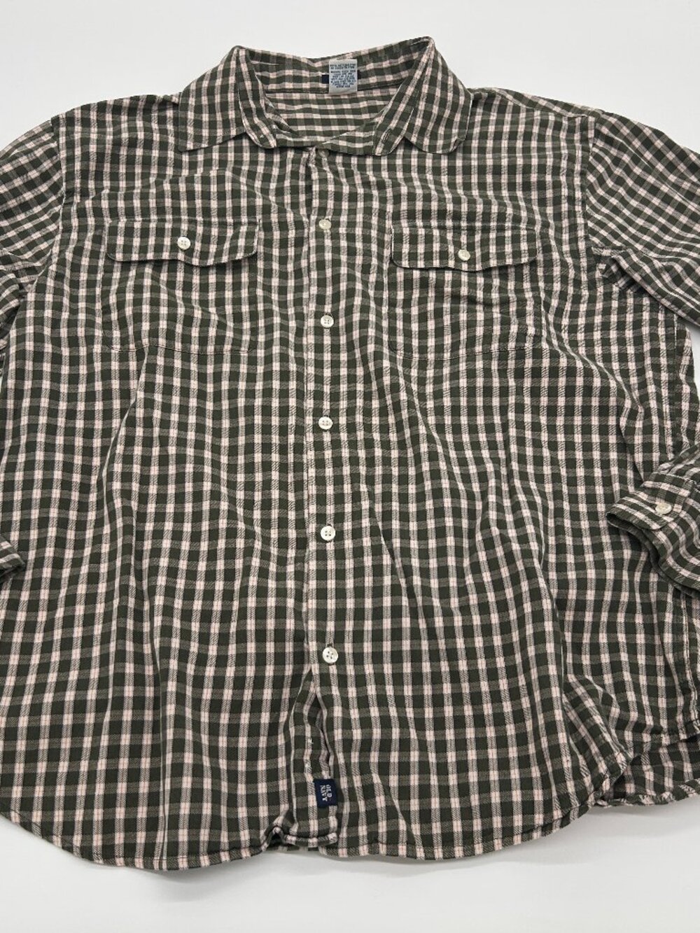 OLD NAVY MENS PLAID FLANNEL BUTTON UP SHIRT in SIZE LARGE-LONG SLEEVE-VINTAGE